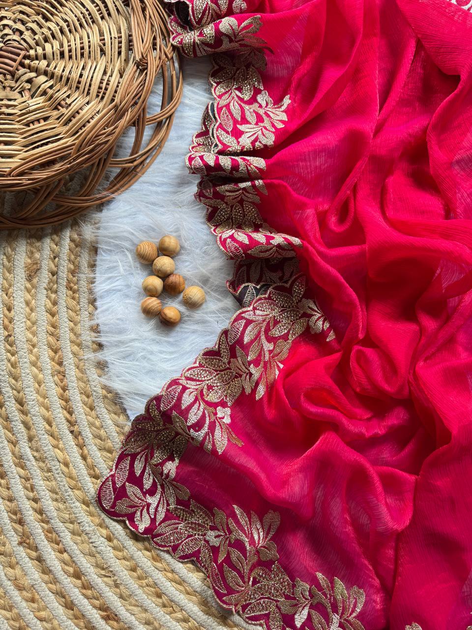 Rani Pink Crunchy Moss Sattin Silk Saree