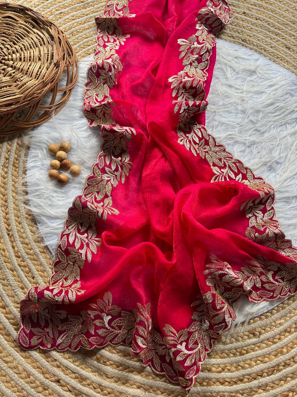 Rani Pink Crunchy Moss Sattin Silk Saree