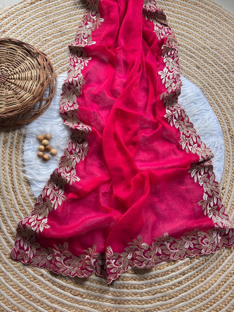 Rani Pink Crunchy Moss Sattin Silk Saree