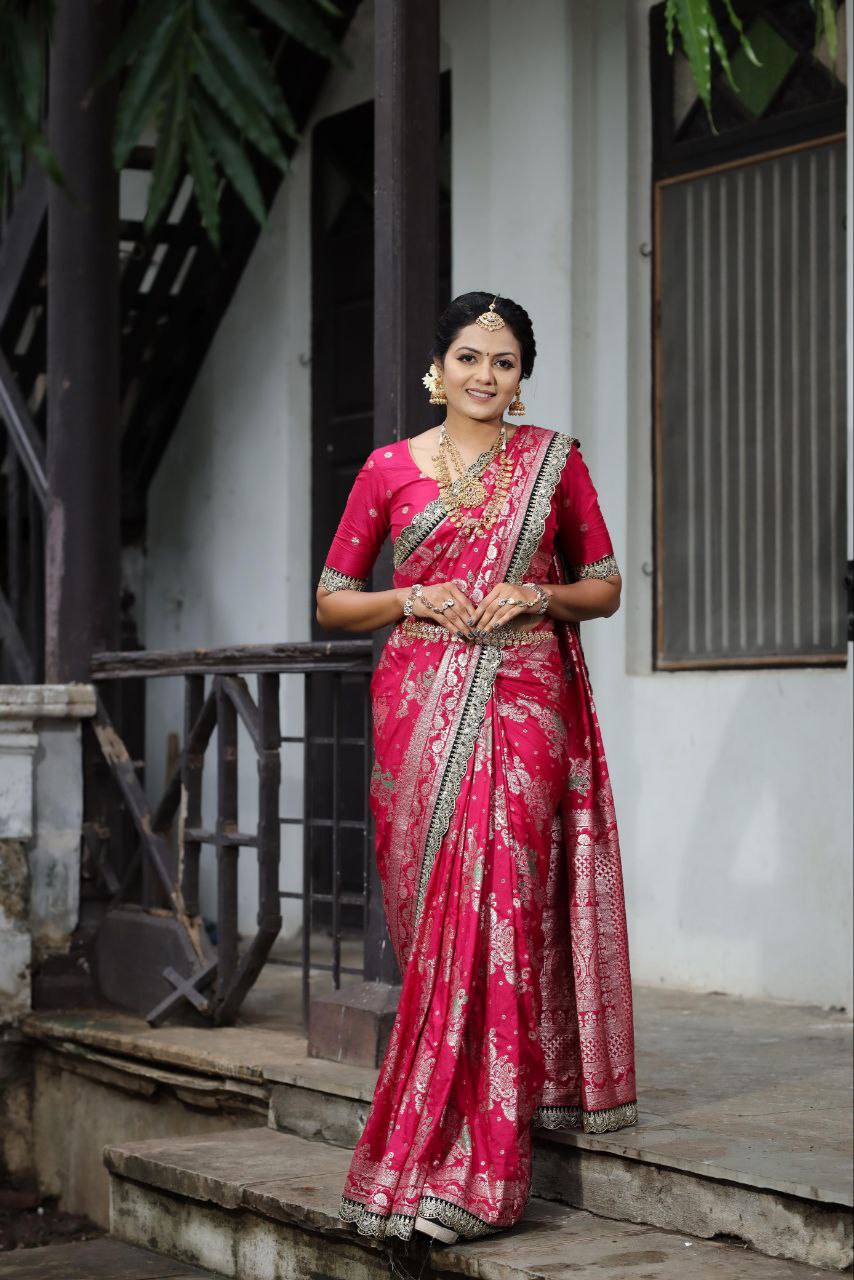 Rani Pink Designer Dola Silk Saree