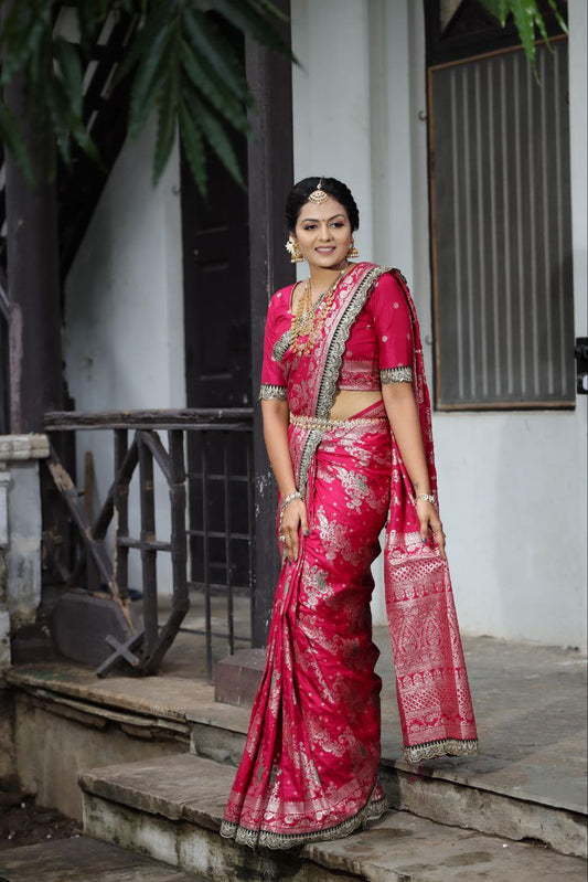 Rani Pink Designer Dola Silk Saree