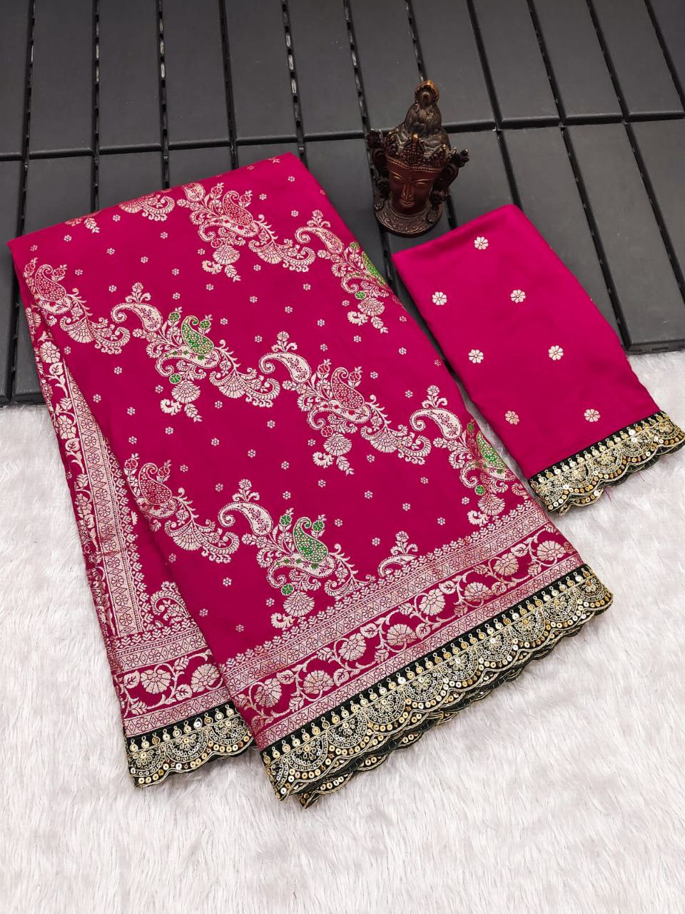 Rani Pink Designer Dola Silk Saree