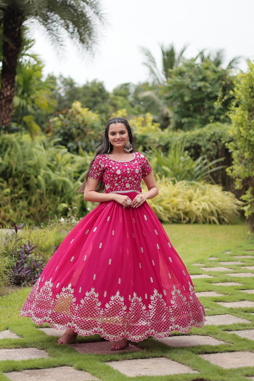 Rani Pink Designer Long Gown Dress