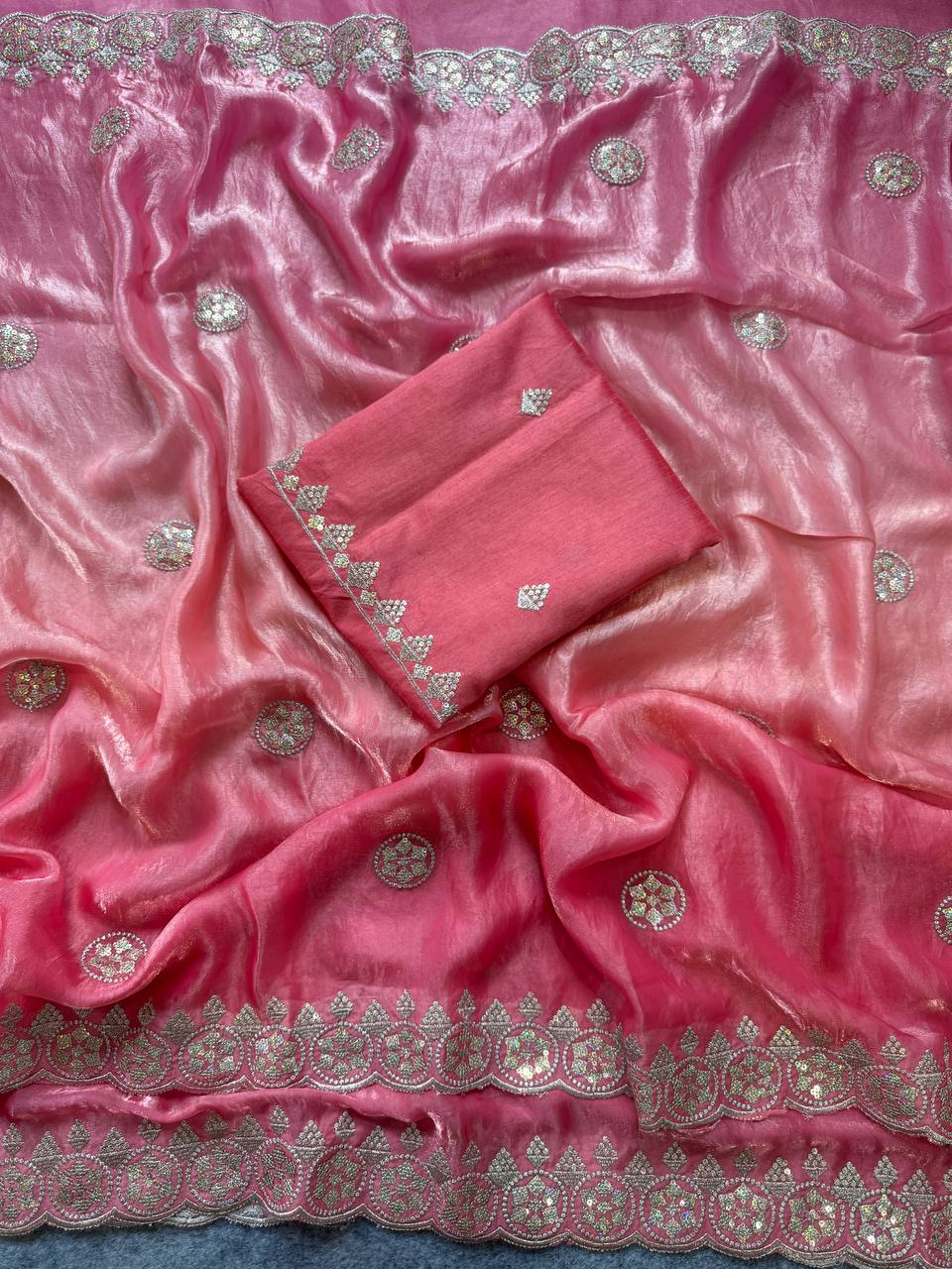 Rani Pink Fandy Chiffon Saree