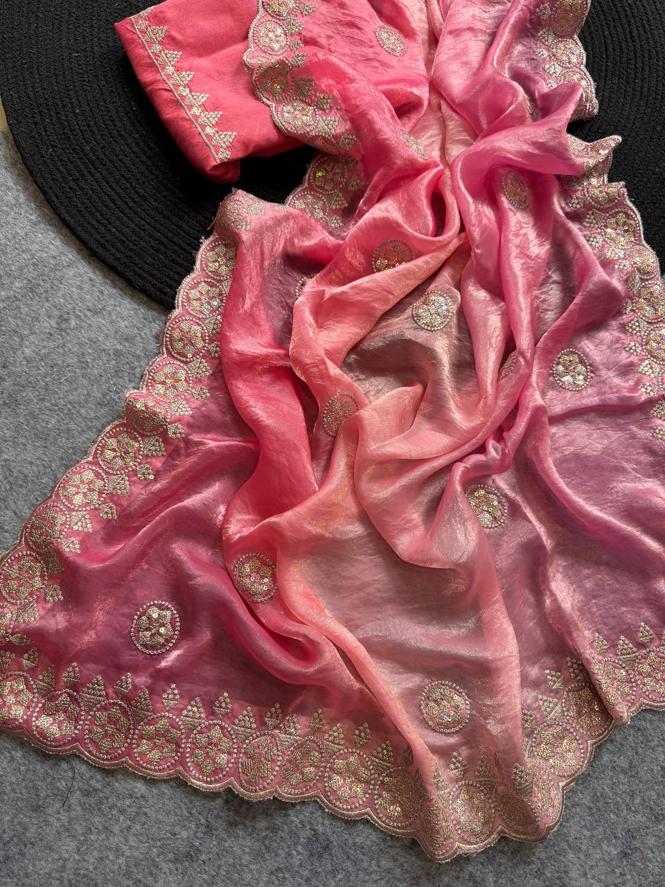 Rani Pink Fandy Chiffon Saree