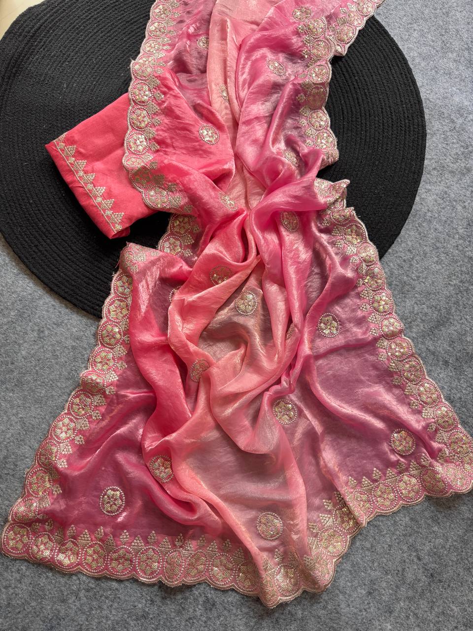 Rani Pink Fandy Chiffon Saree