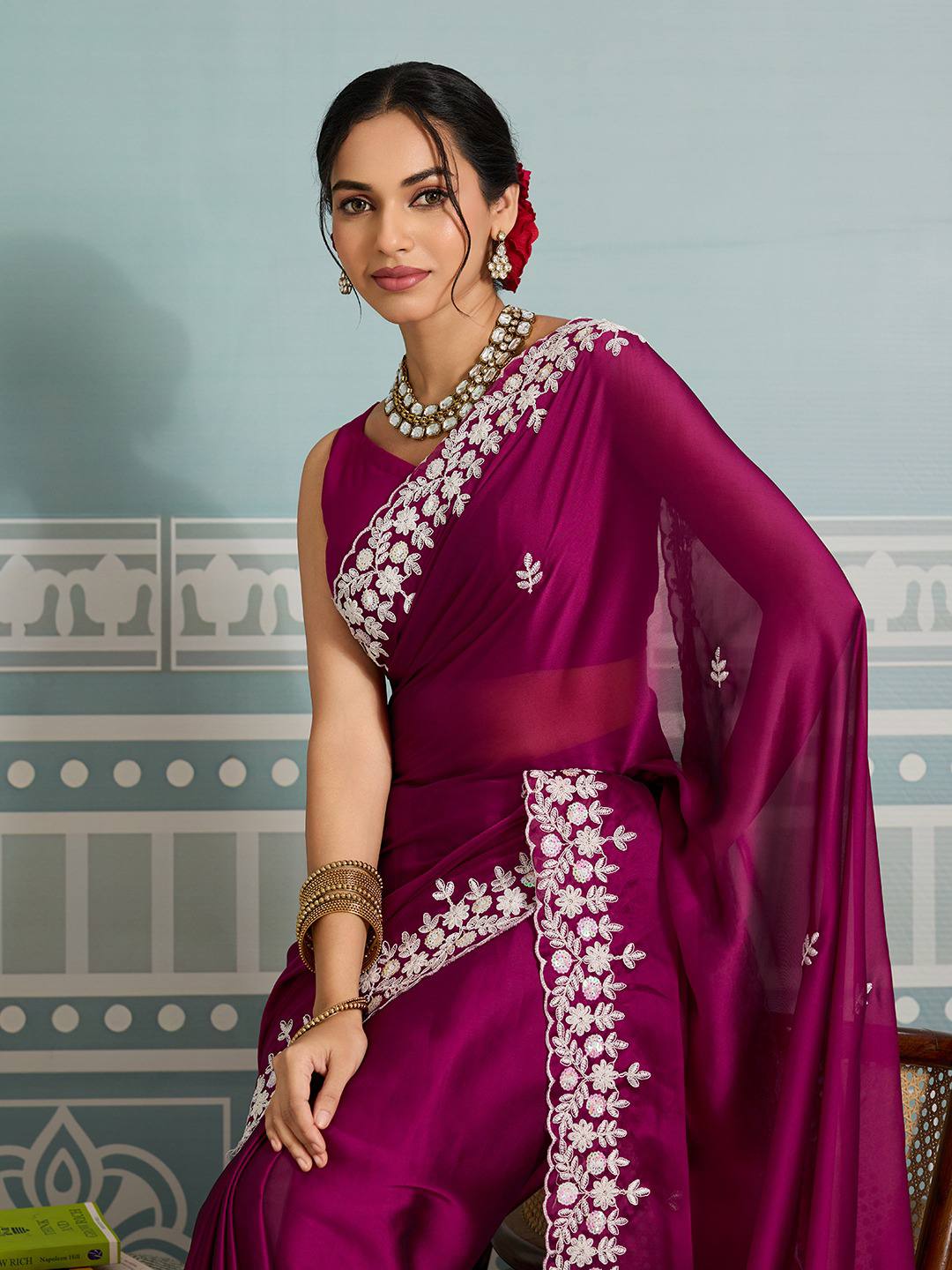 Mulberry Party Wear Soft Rangoli  Silk Saree