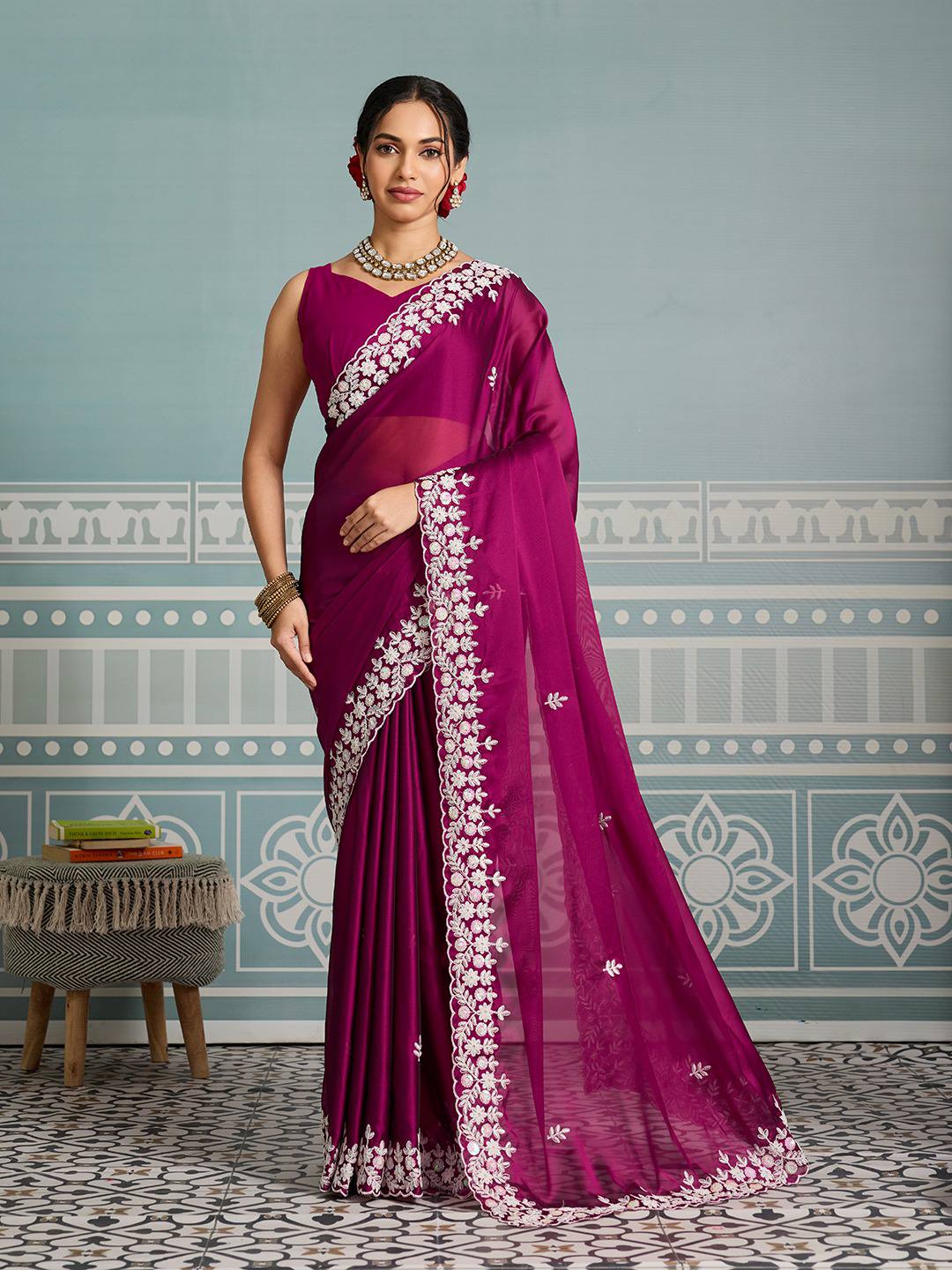 Mulberry Party Wear Soft Rangoli  Silk Saree
