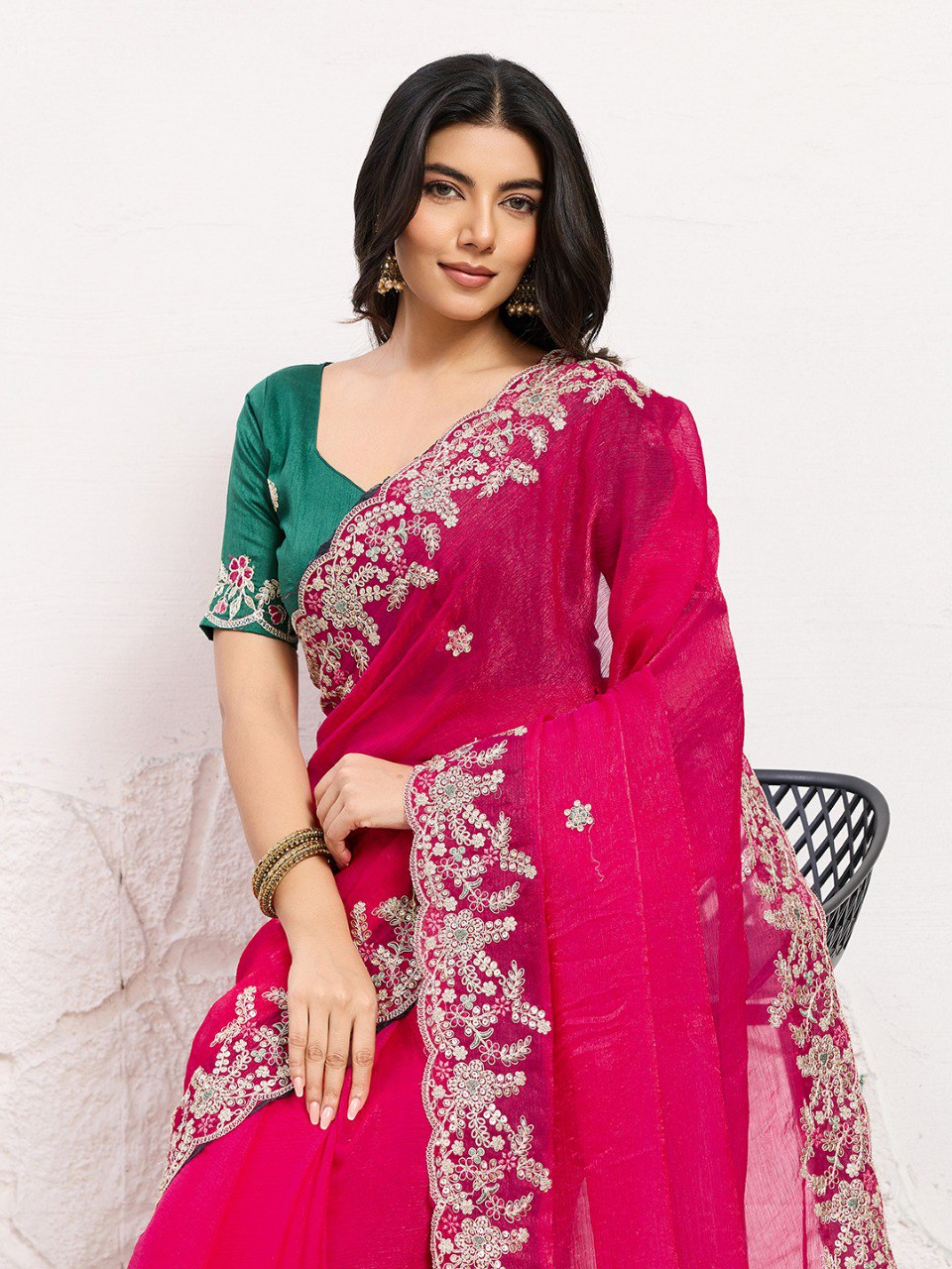 Rani Pink Party Wear Soft Space Silk Saree