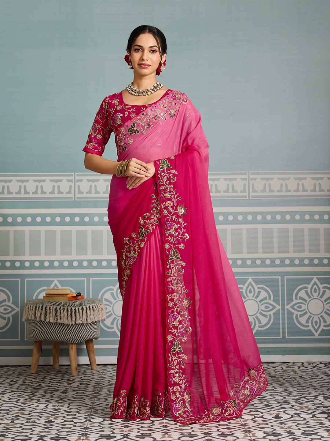 Rani Pink Soft Star Georgette Saree