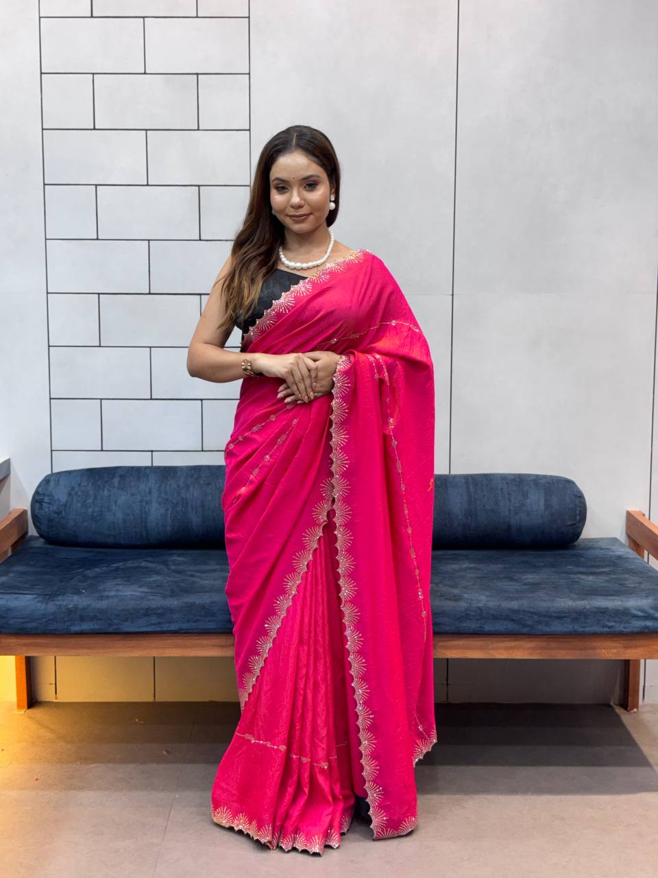 Rani Pink Two Tone Chocolate Silk Saree