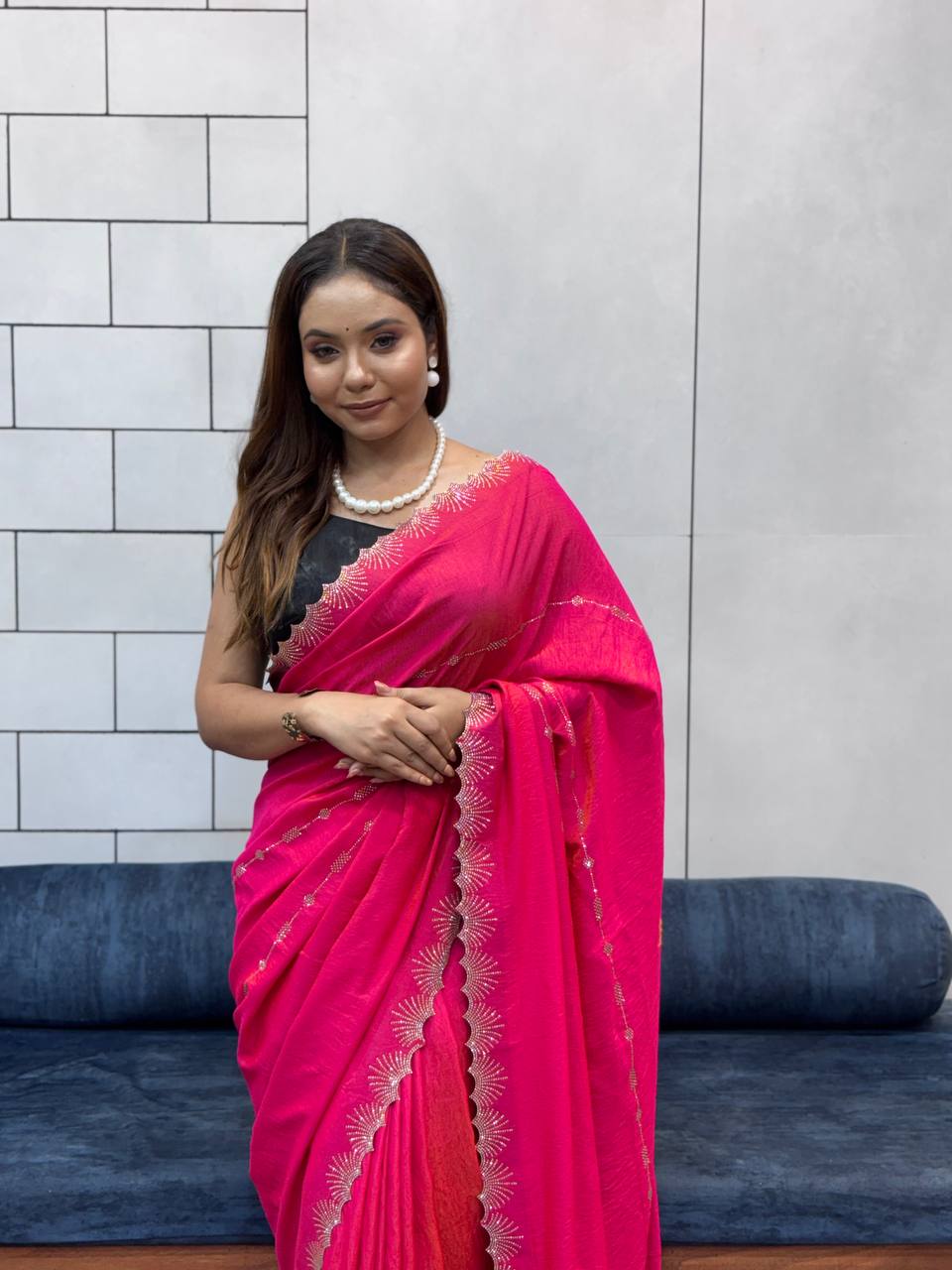 Rani Pink Two Tone Chocolate Silk Saree