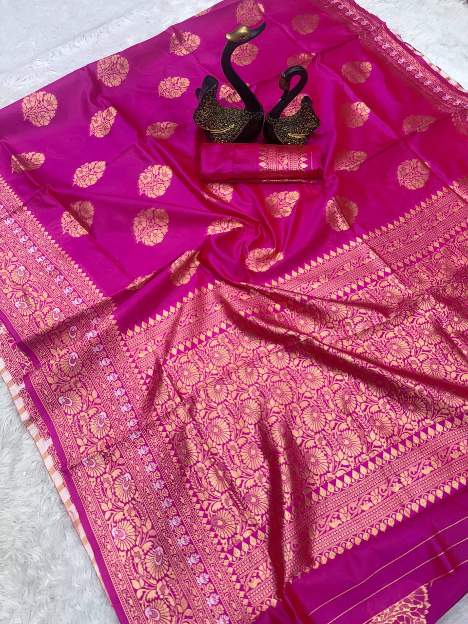 Rani Pink Wedding Wear Lichi Silk Saree