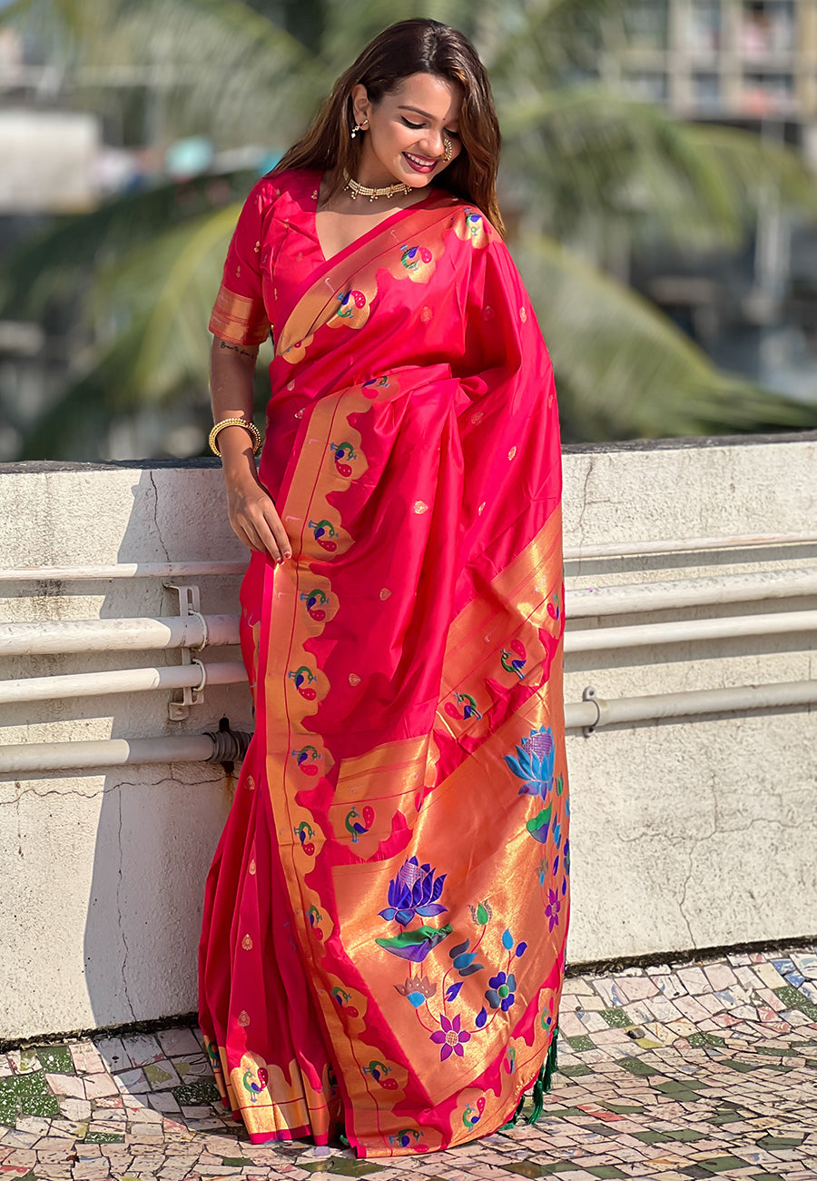 Rani Pink Wedding Wear Paithani Saree