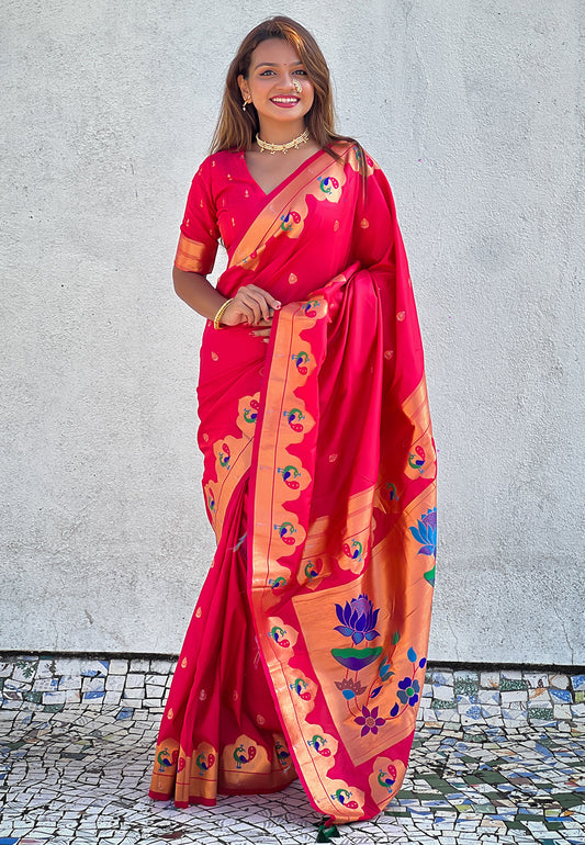 Rani Pink Wedding Wear Paithani Saree