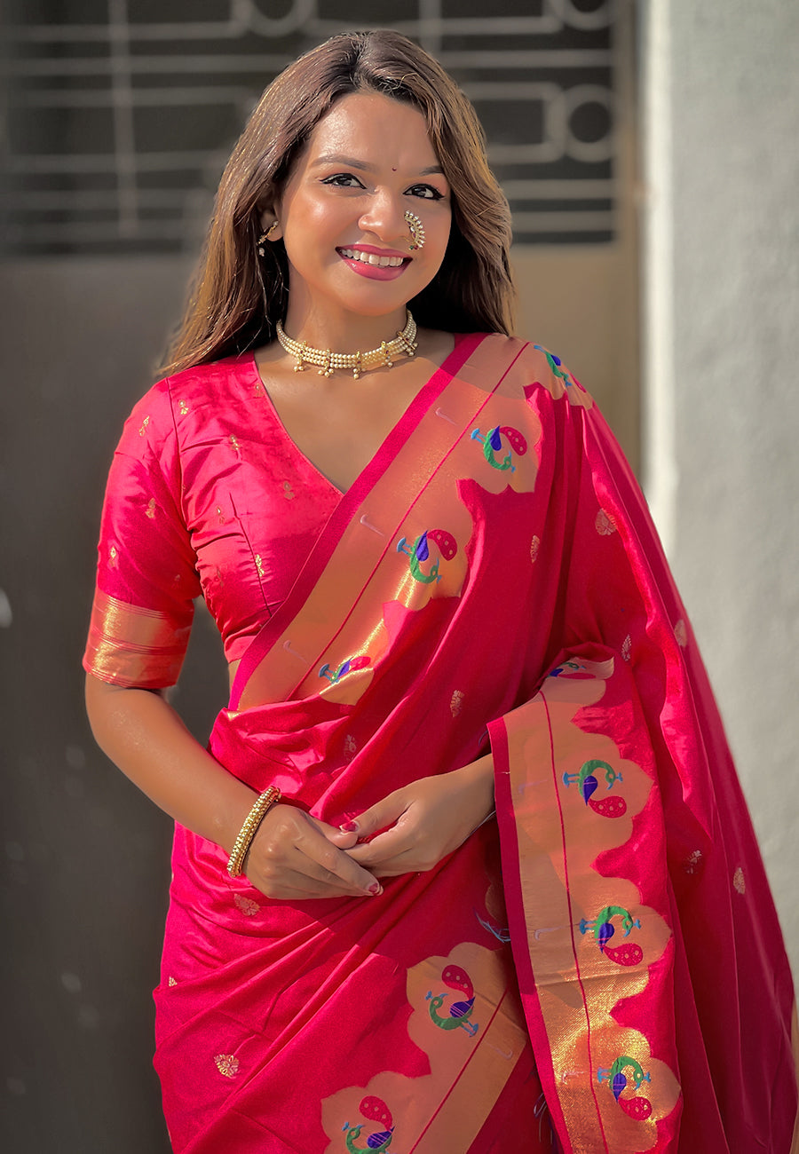 Rani Pink Wedding Wear Paithani Saree