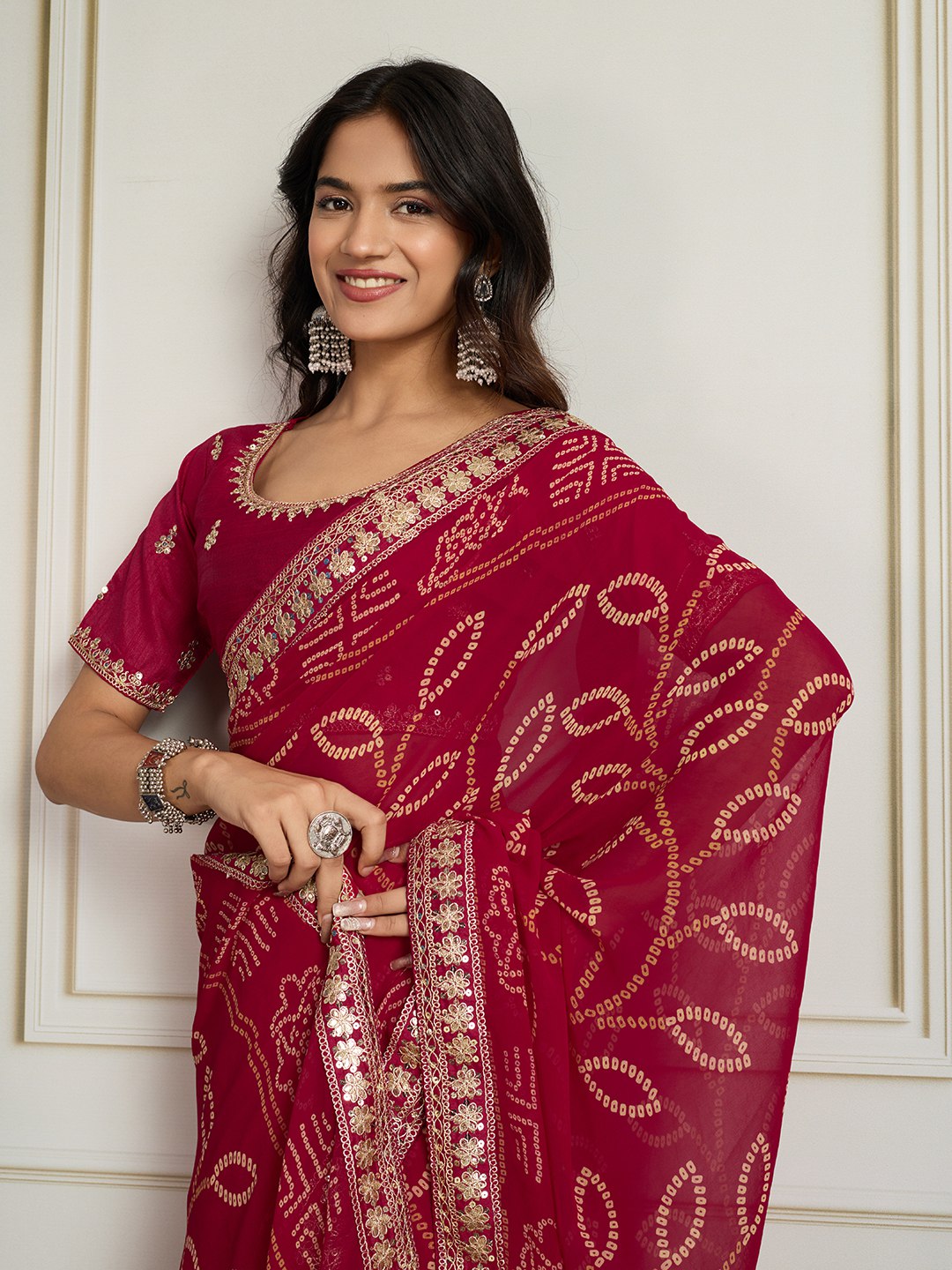Rani Rajwadi Bandhej Printed Georgette Saree