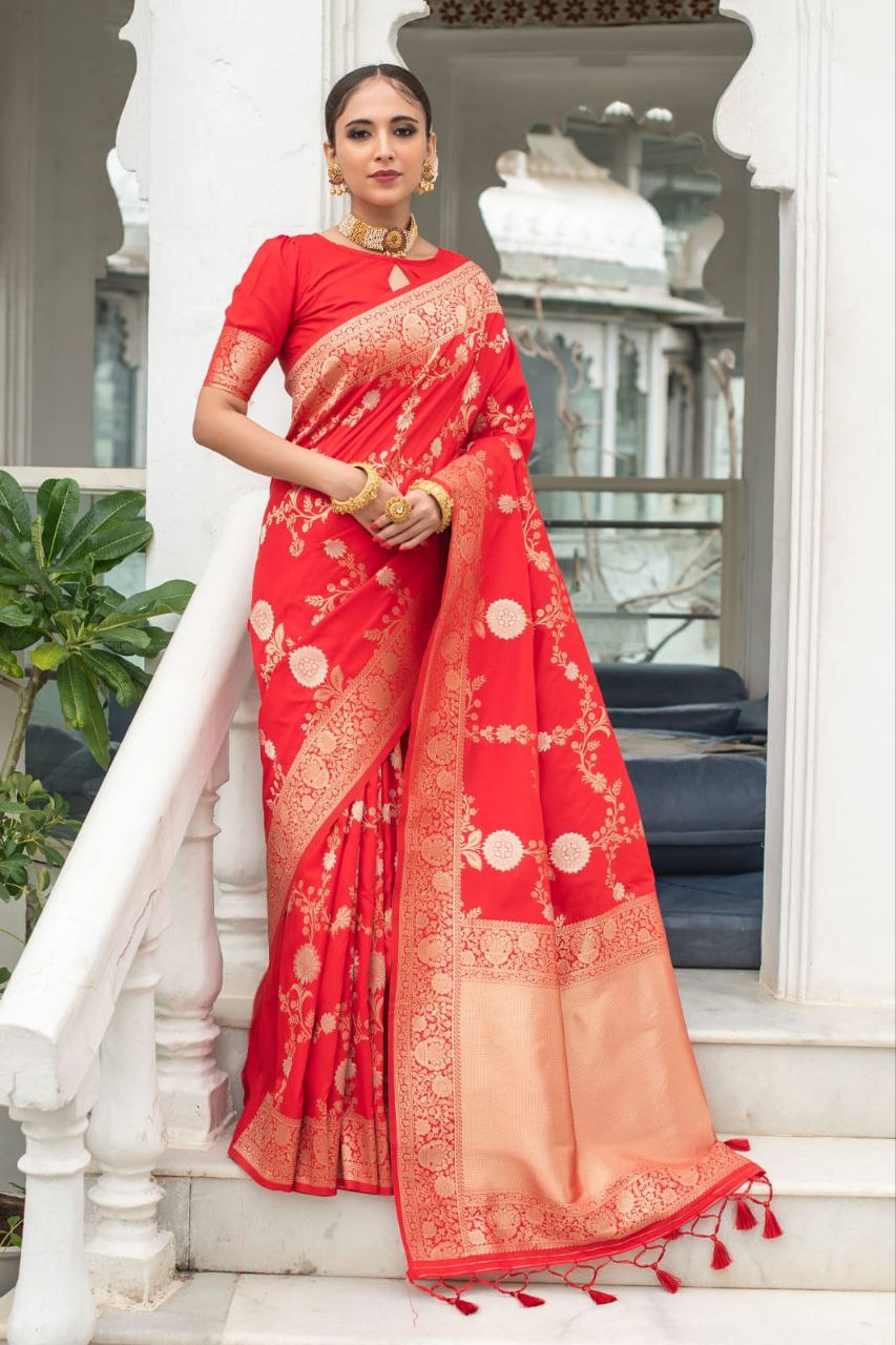 Red Banarasi Katan Silk Saree