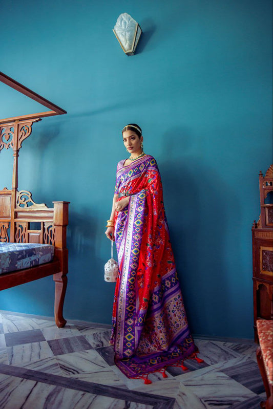 Red Banarasi Silk Paithani Patola Saree