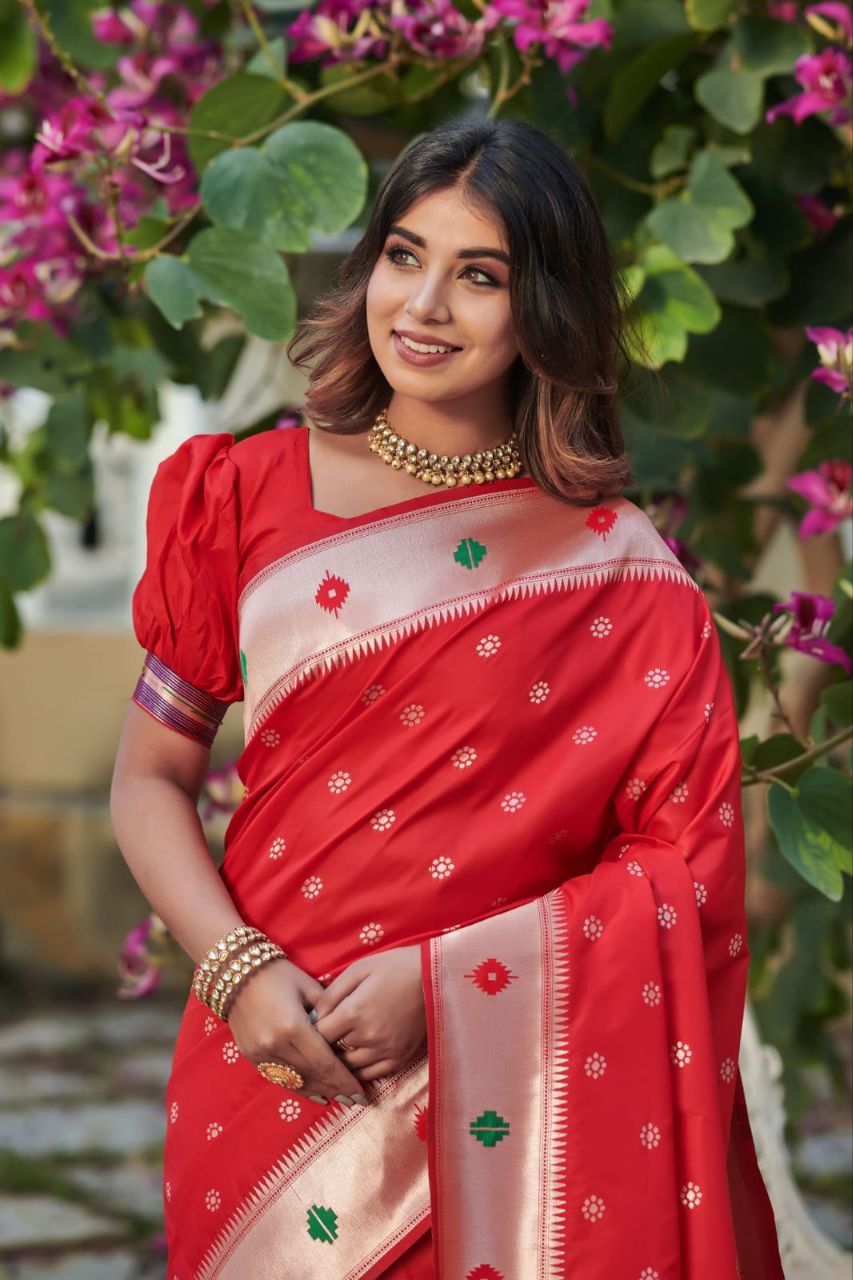 Red Banarasi Soft Silk Paithani Saree