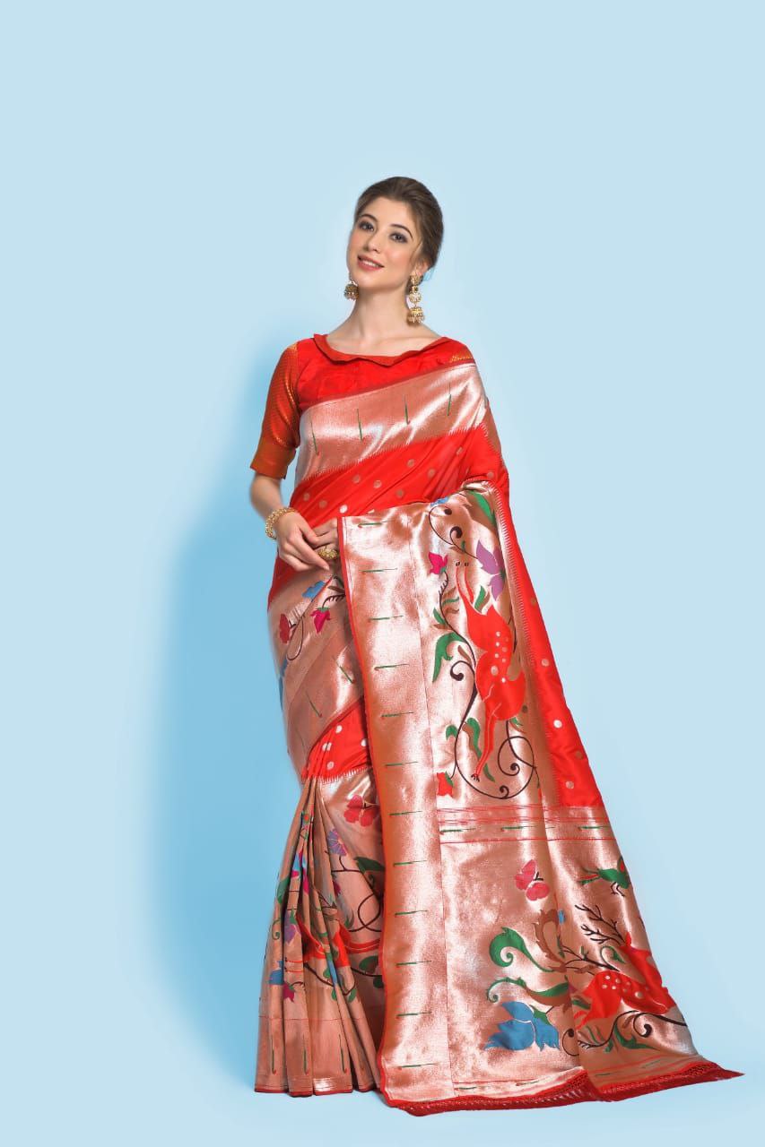 Red Banarasi Soft Silk Paithani Saree