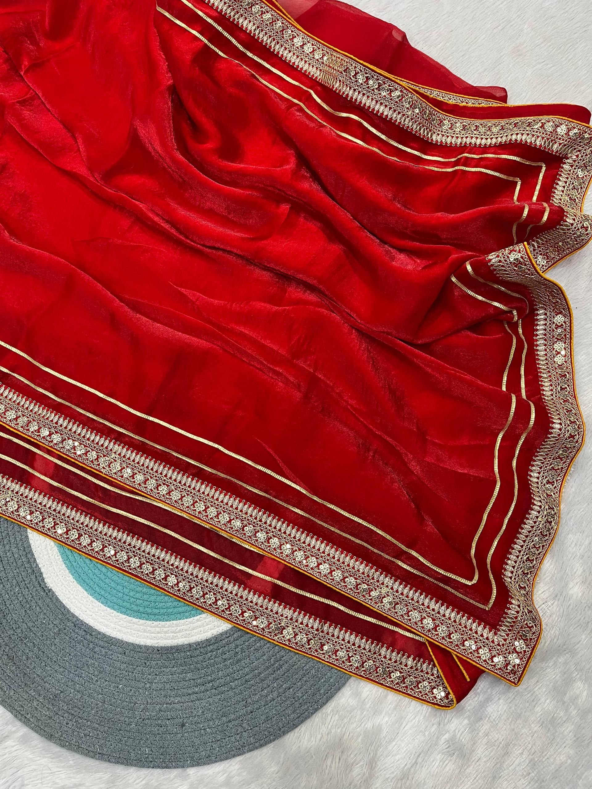 Red Bollywood Style Designer Fandy Satin Silk Saree