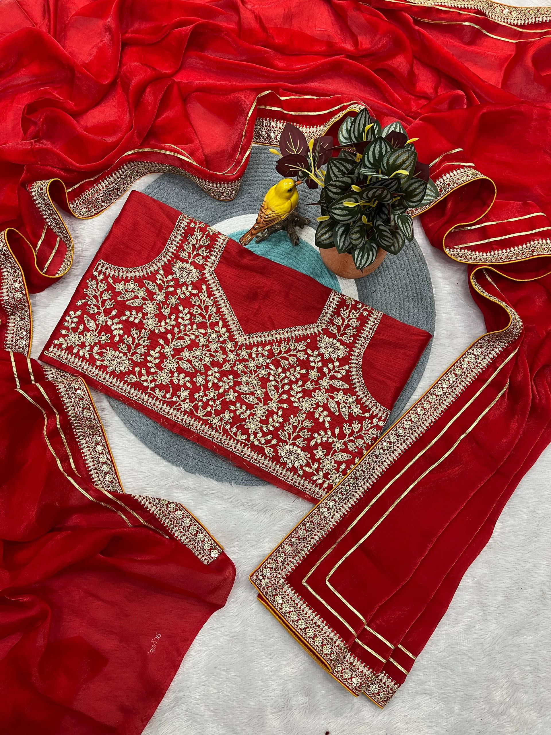 Red Bollywood Style Designer Fandy Satin Silk Saree