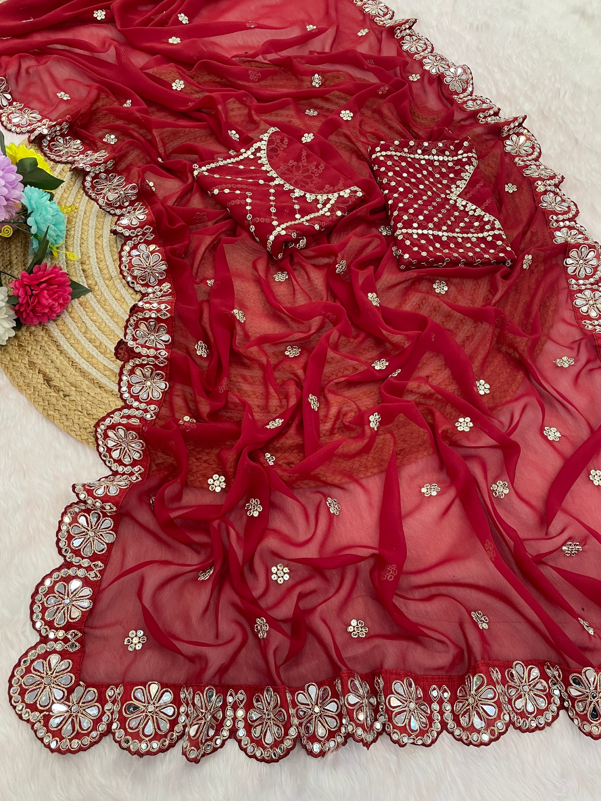 Red Designer Georgette Saree