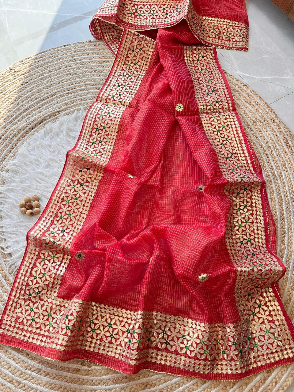 Red Designer Kota Doriya Saree