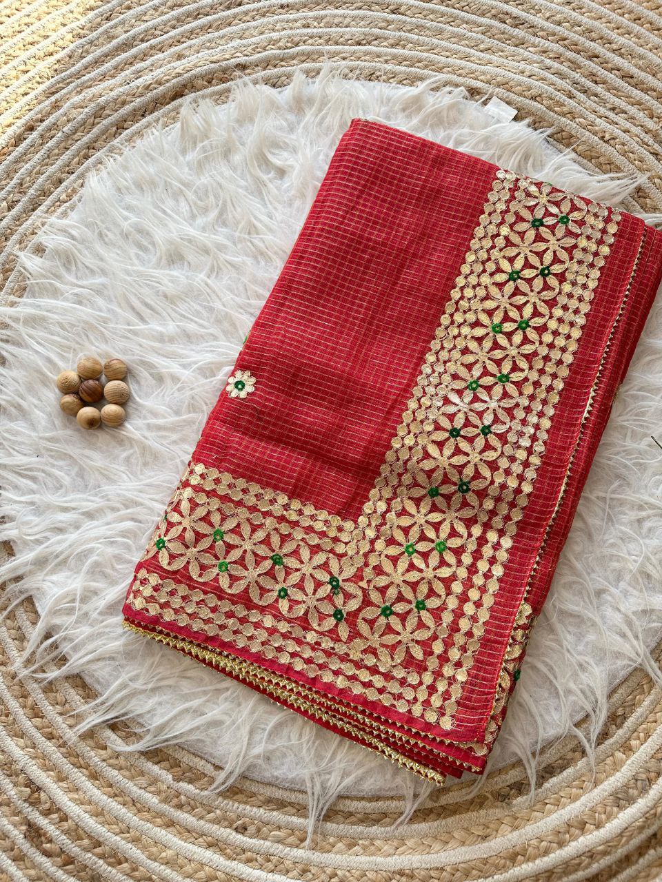 Red Designer Kota Doriya Saree