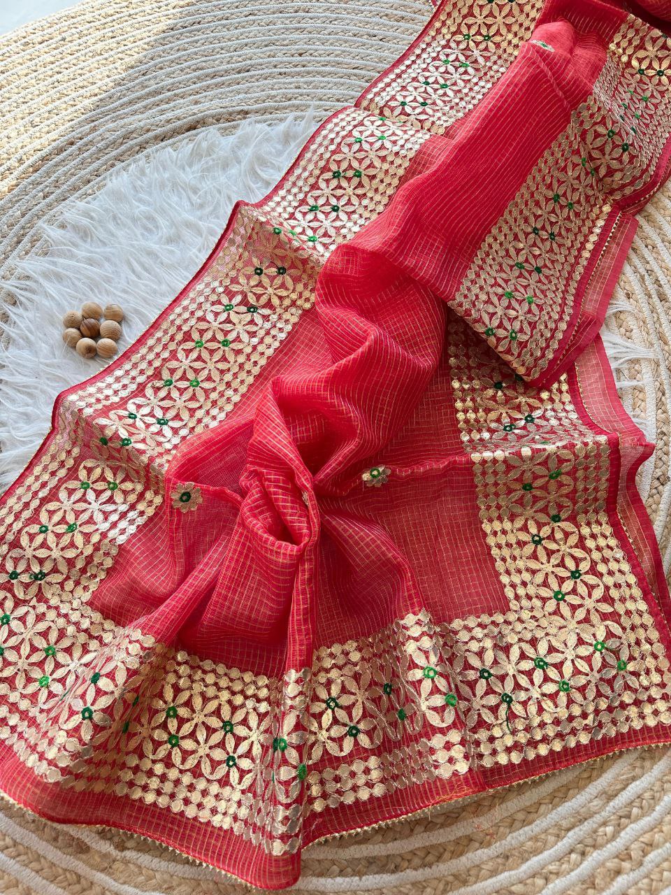 Red Designer Kota Doriya Saree