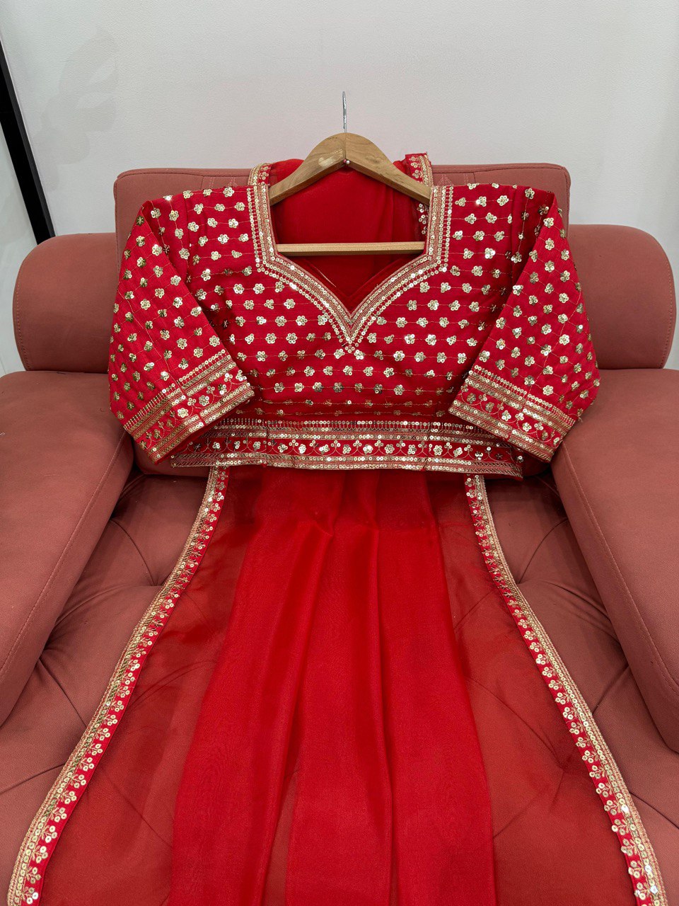 Red Designer Organza Silk Saree