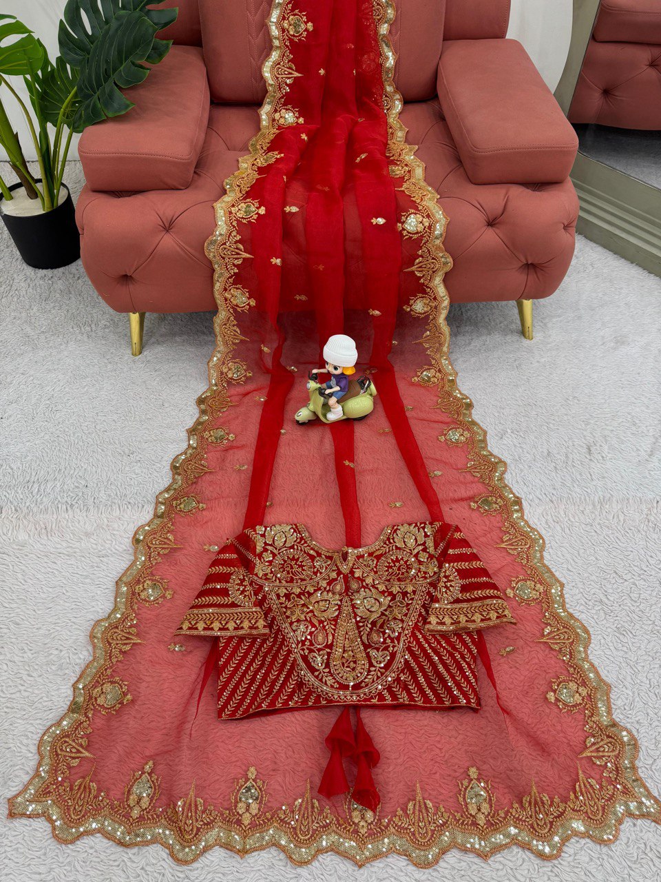 Red Designer Organza Silk Saree