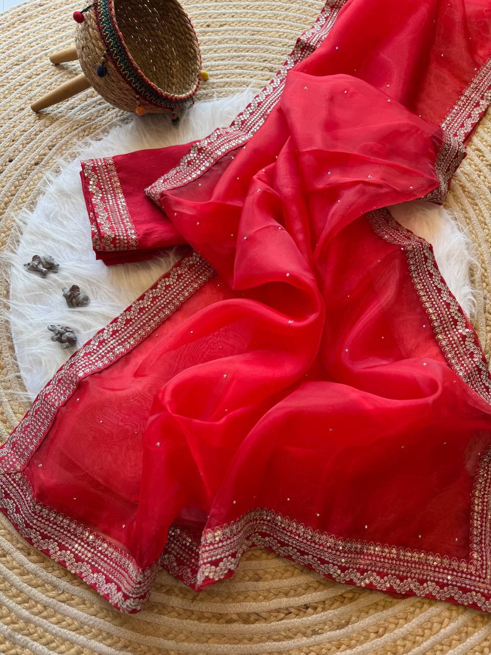 Red Designer Organza Silk Saree