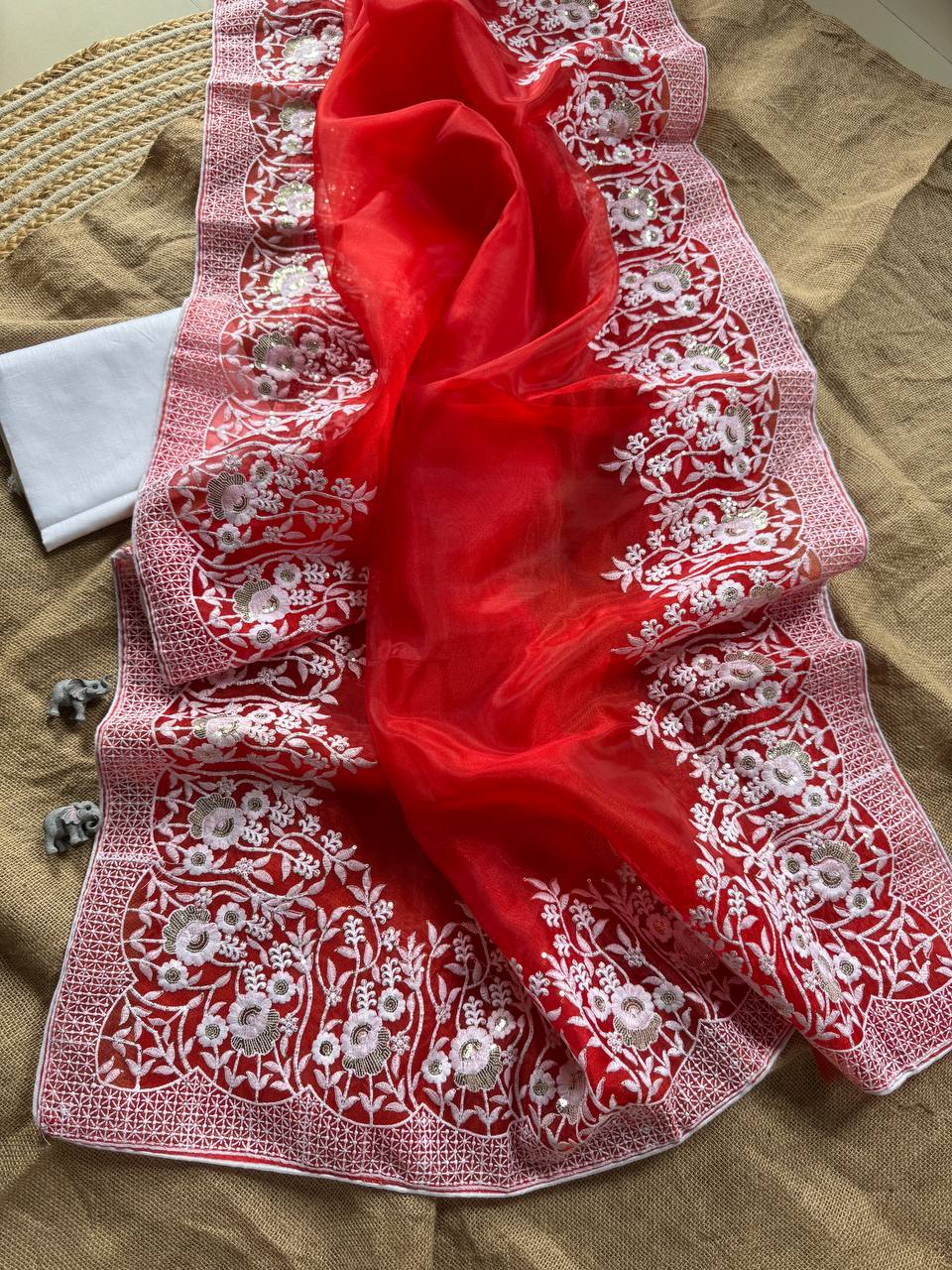 Red Designer Organza Silk Saree