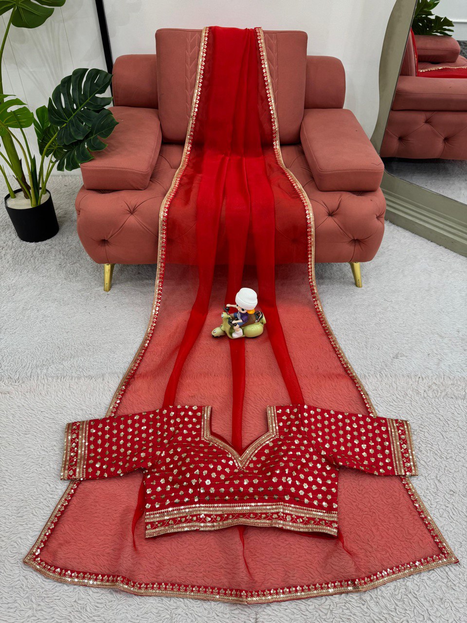 Red Designer Organza Silk Saree