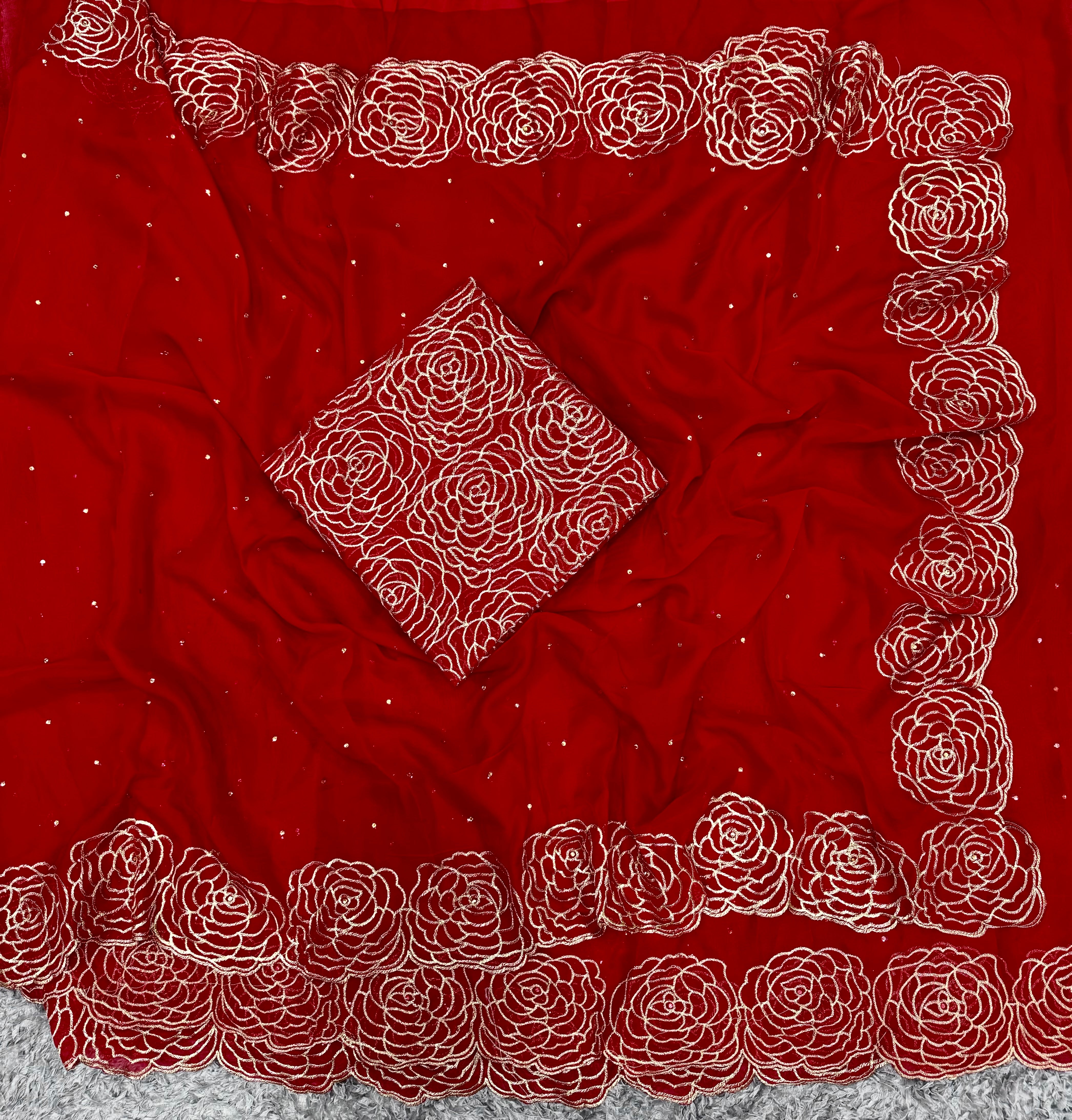 Red Designer Organza Silk Saree | Replica Design