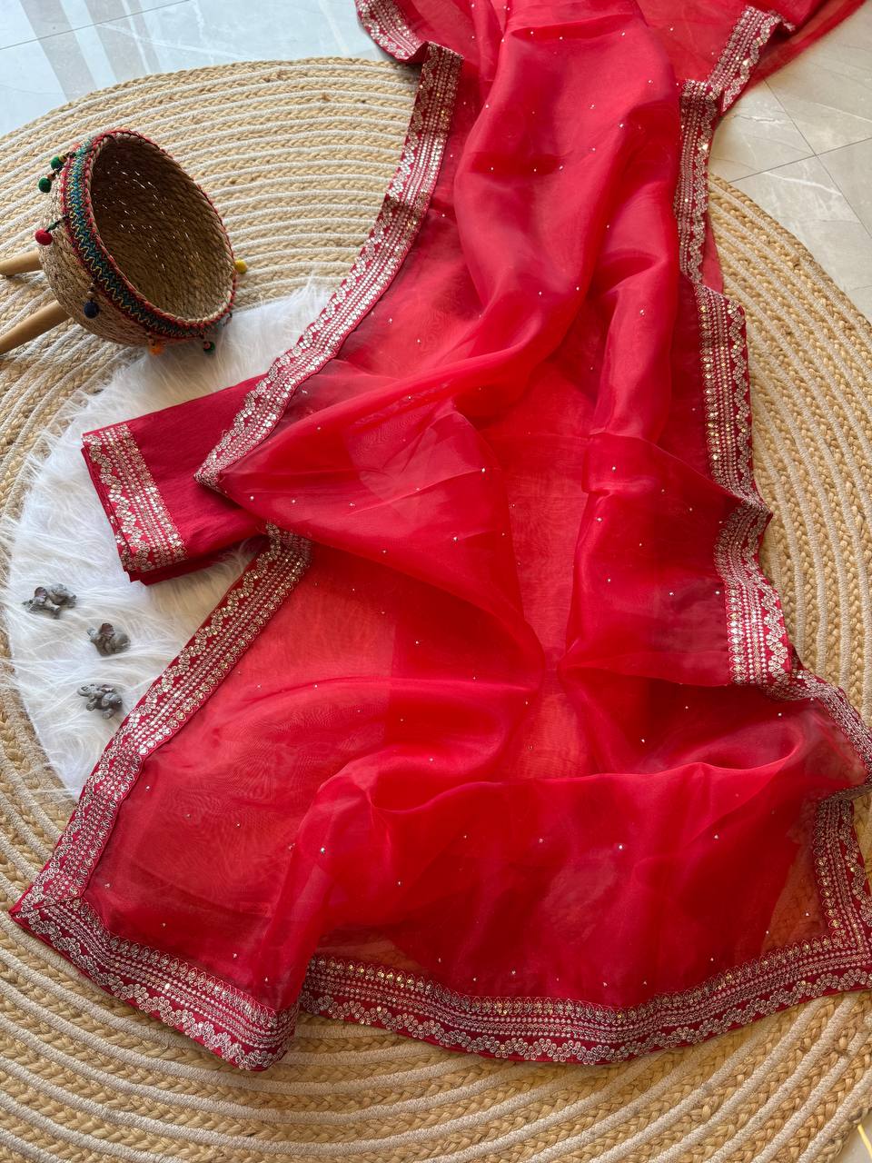 Red Designer Organza Silk Saree