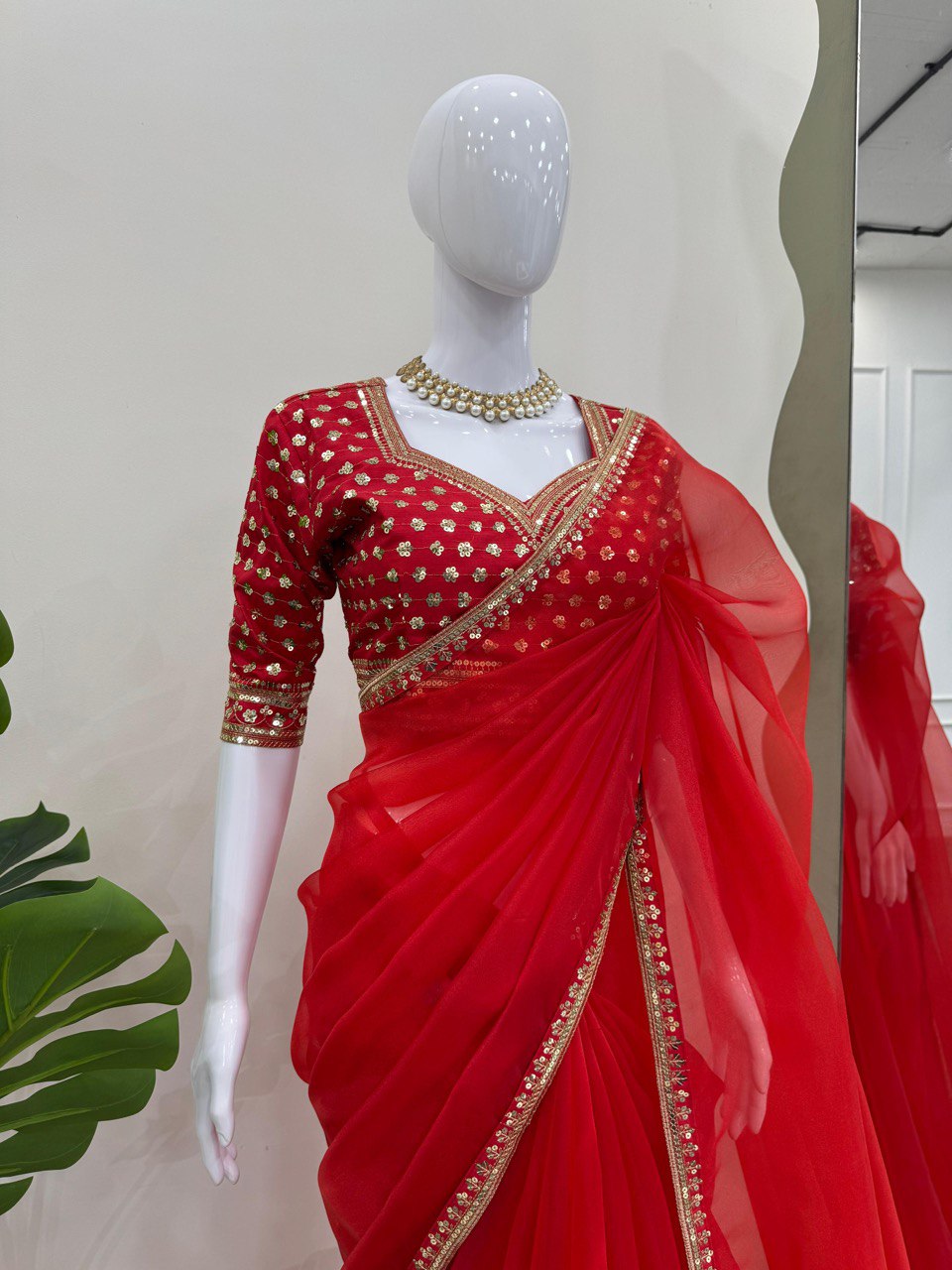 Red Designer Organza Silk Saree