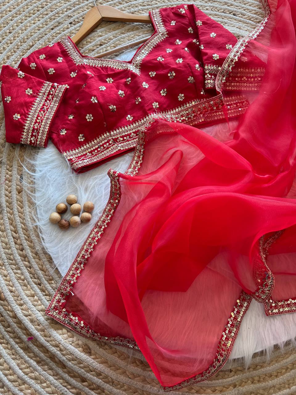 Red Designer Organza Silk Saree