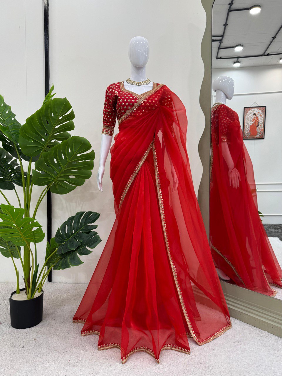 Red Designer Organza Silk Saree