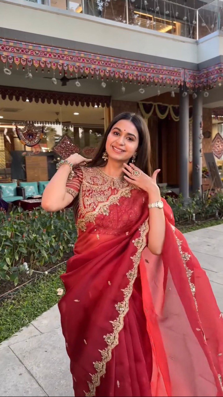 Red Designer Organza Silk Saree