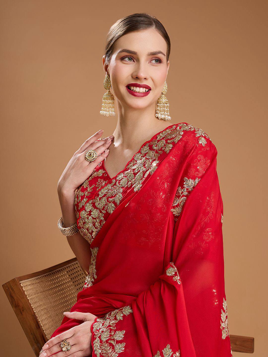 Red Colour Designer Rangoli Silk Saree for Women