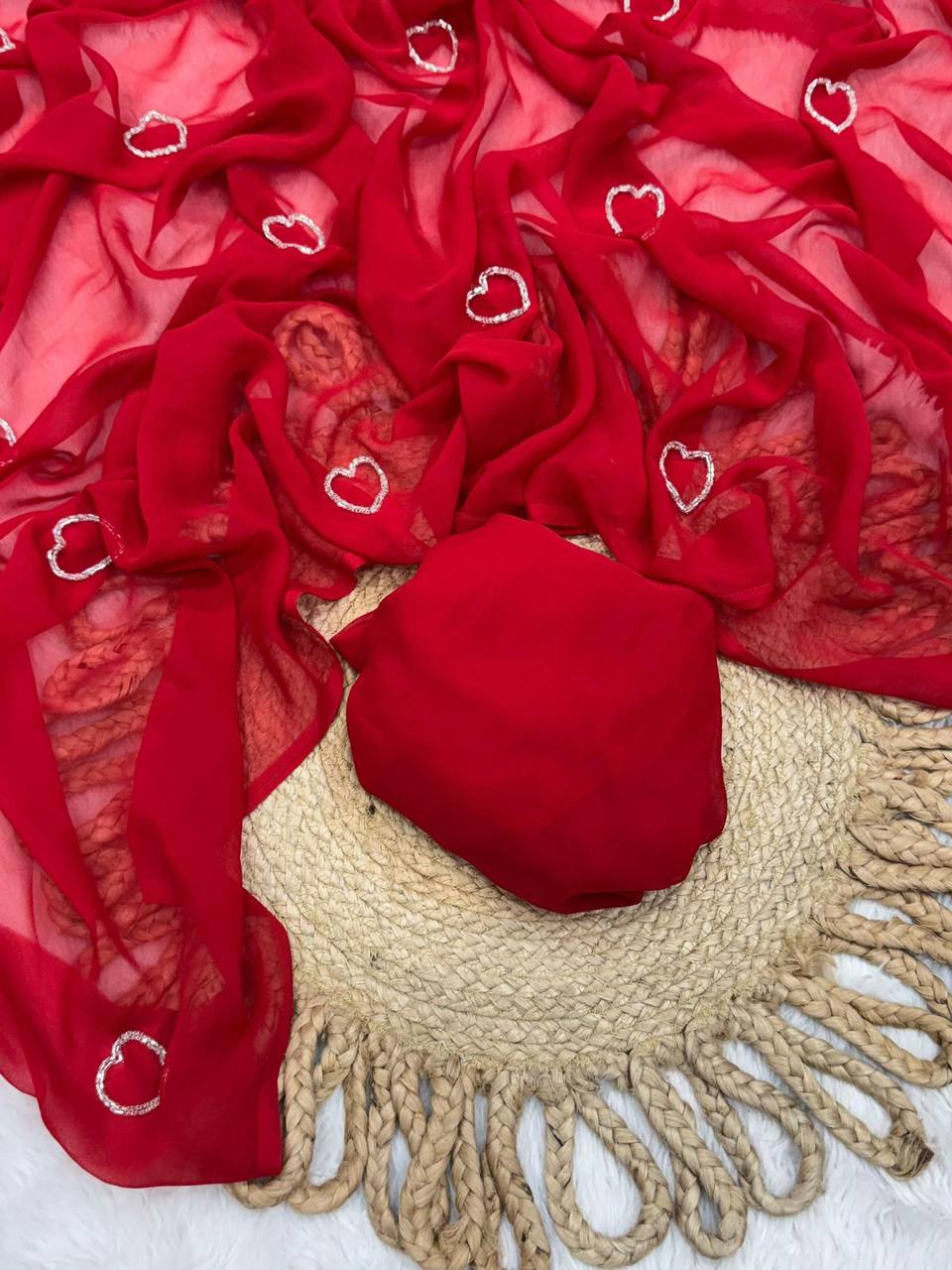 Red Designer Soft Georgette Saree