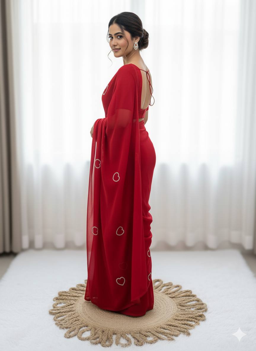 Red Designer Soft Georgette Saree