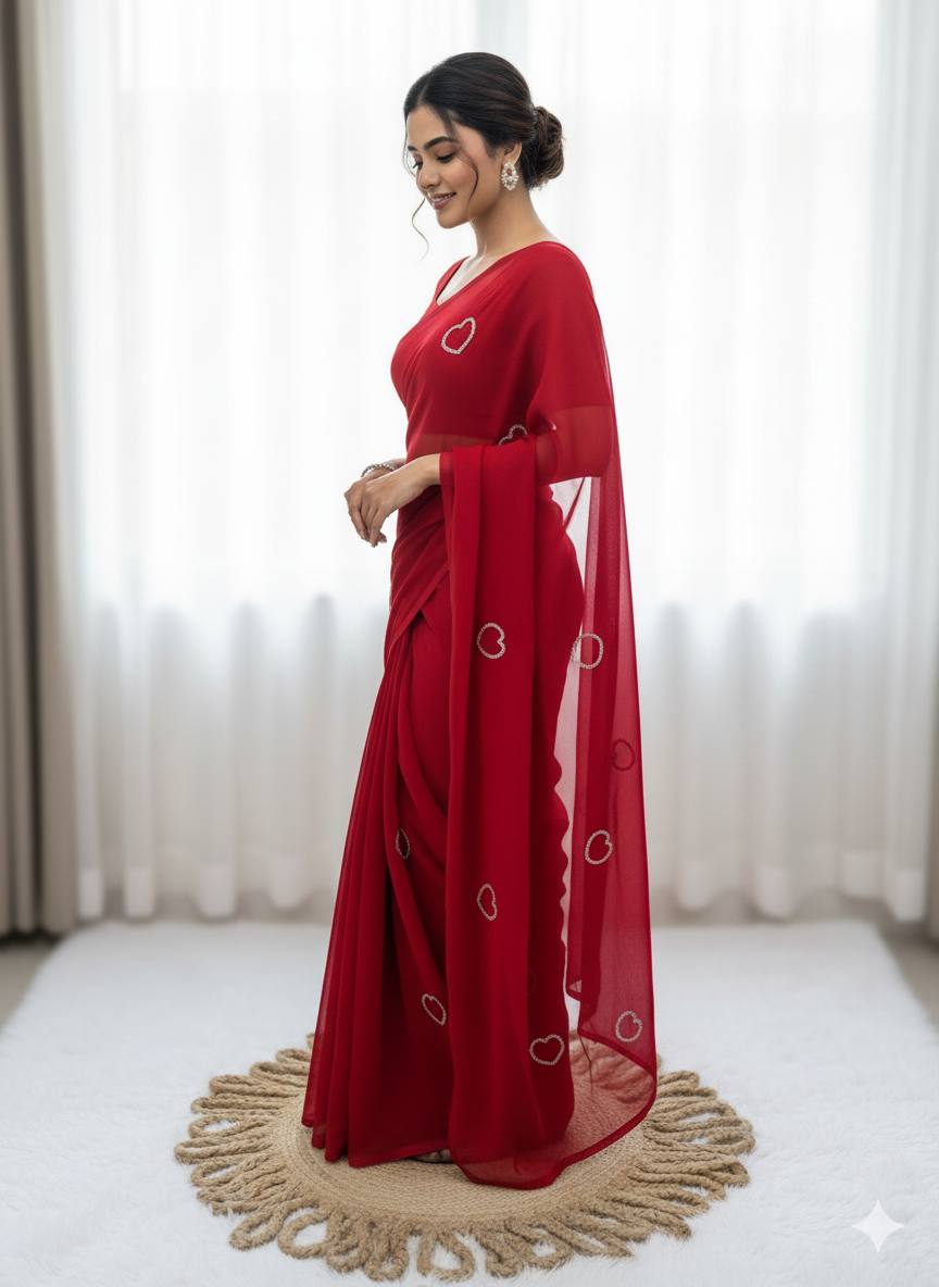 Red Designer Soft Georgette Saree