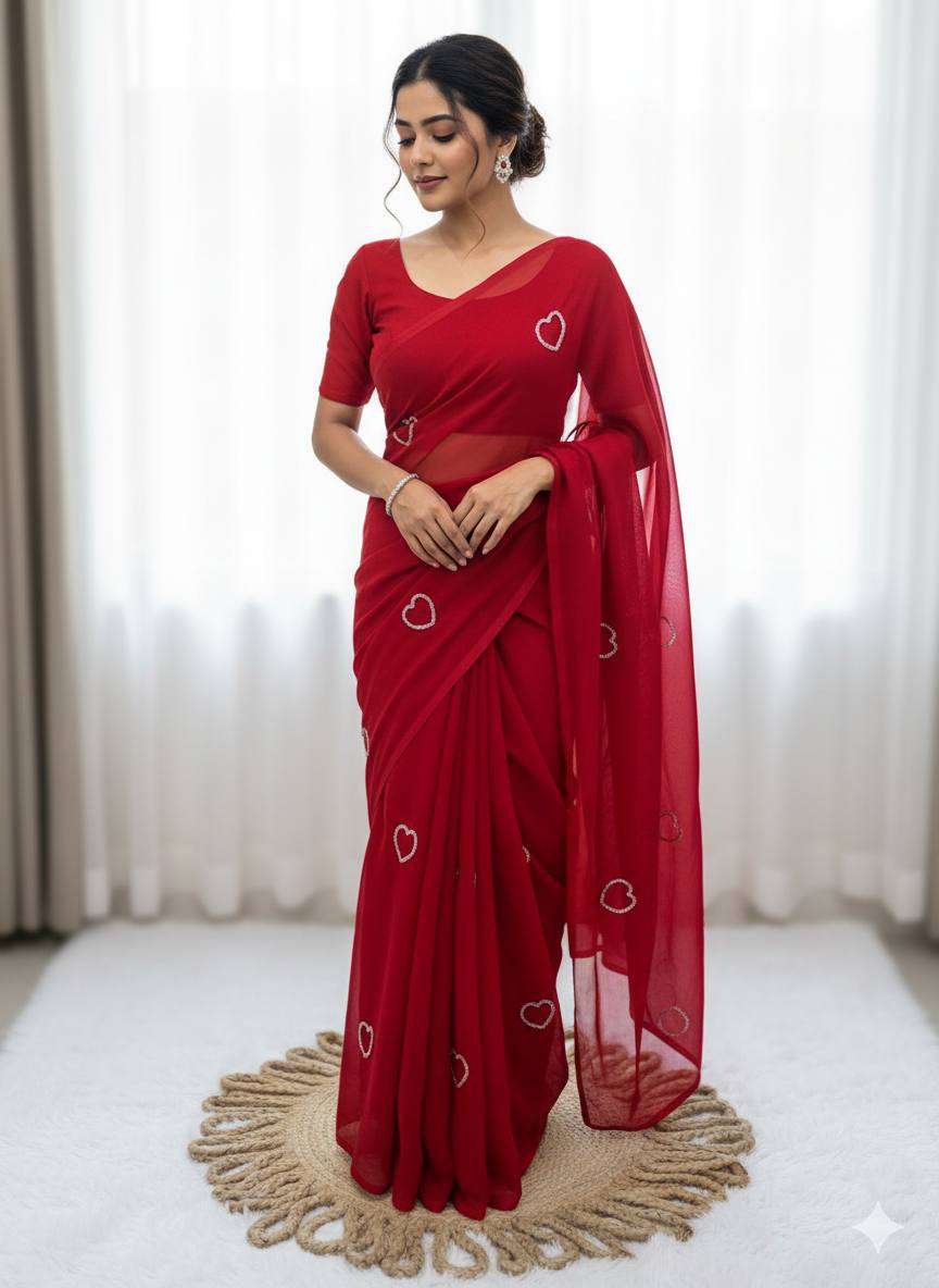 Red Designer Soft Georgette Saree