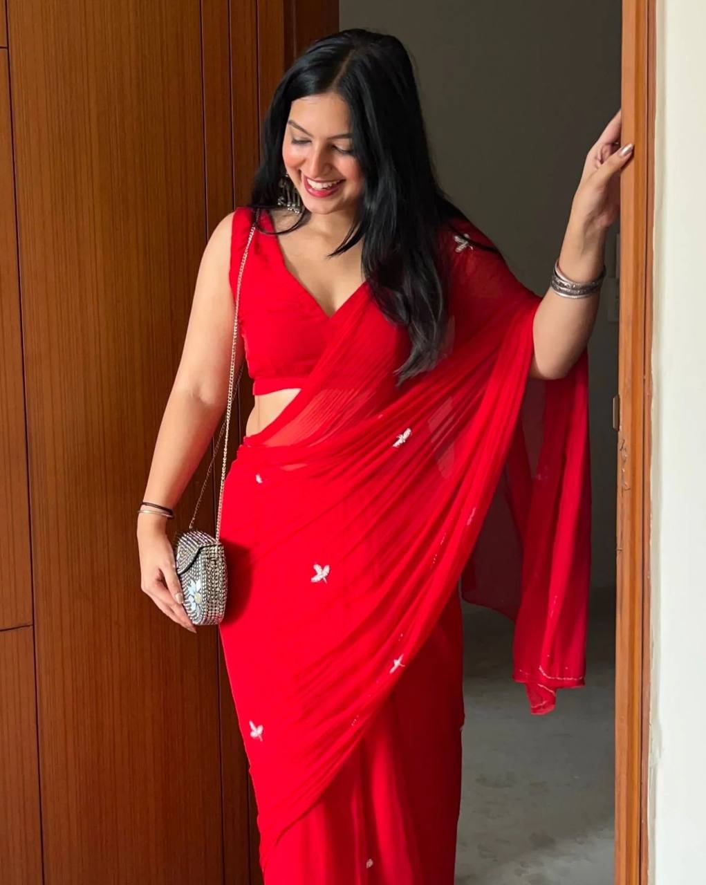 Red Designer Soft Georgette Saree