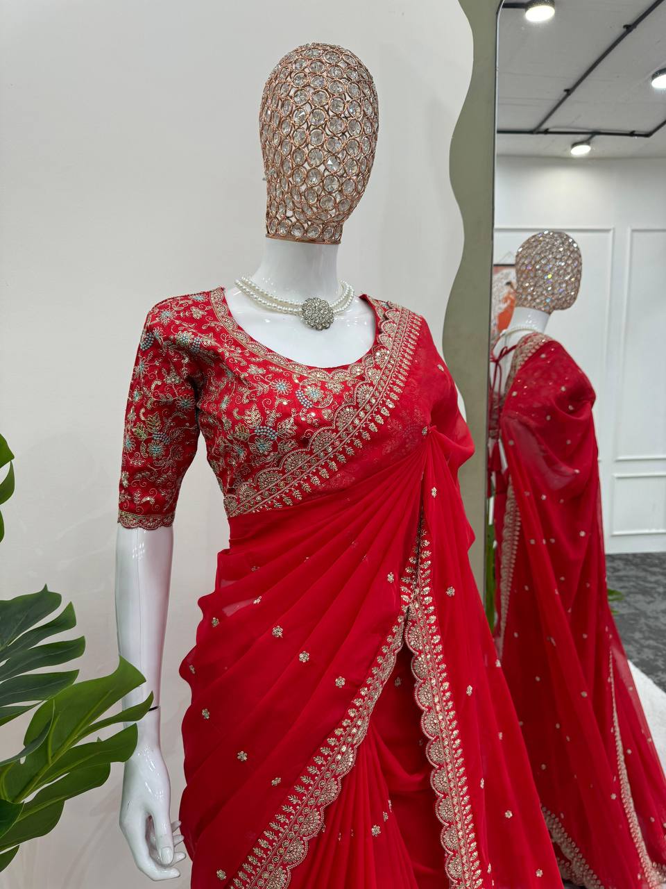 Red Designer Tabby Silk Saree