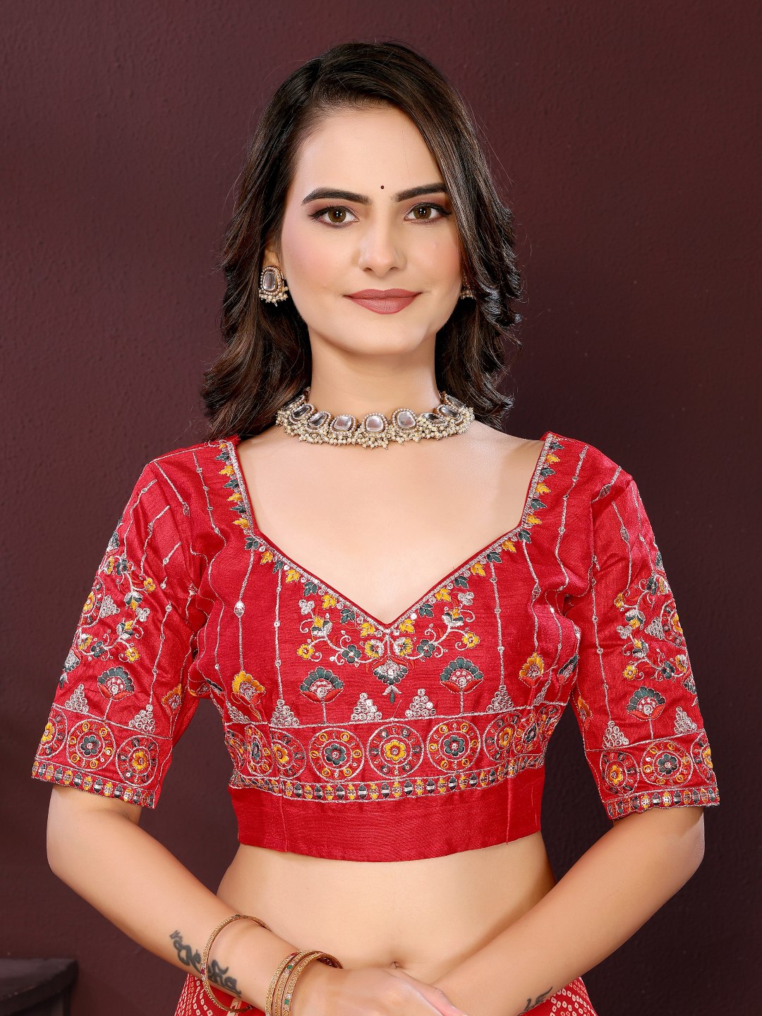 Red Digital Printed Georgette Saree